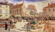 Ludovic Piette The Market Outside Pontoise Town hall oil on canvas
